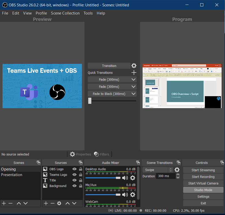 Use OBS Studio to take your Microsoft Teams Live Event to the next level with Studio Mode and easily queue the next presenter and scenes for a better experience.
